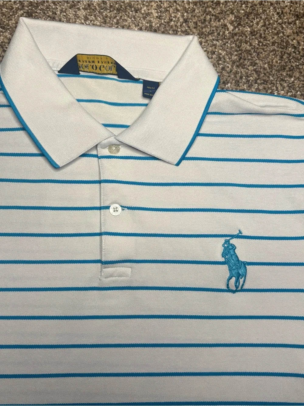 Ralph Lauren Polo Golf White Blue Stripes Men's L Pima Cotton